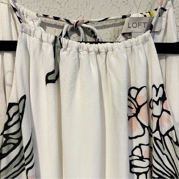 Loft White and multi color floral print Tie Neck Sleeveless Midi Dress s… - Picture 9 of 16